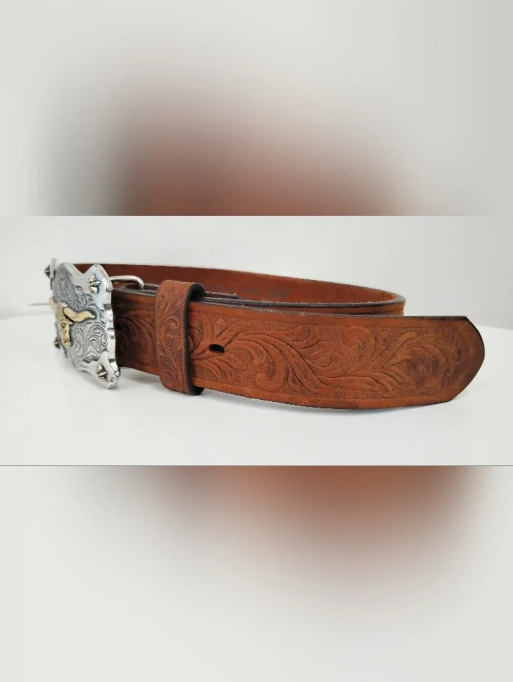 TONY LAMA LEATHER BELT WITH SILVER BUCKLE